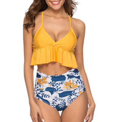 

Roseonmyhand Women Two Pieces Bathing Suits Top Ruffled With High Waisted Bottom Bikini Set