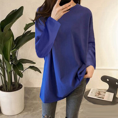 

Tailored Fashion Women Loose Solid Color Long Sleeve O-Neck Bottoming Shirt Casual Tops