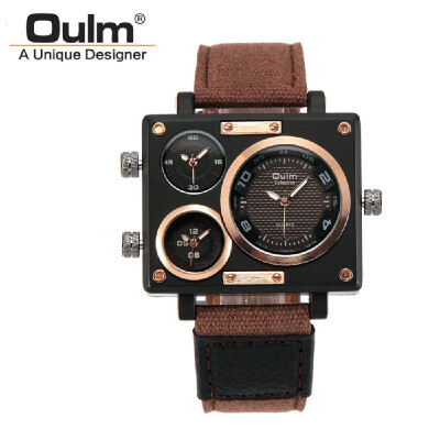 

OULM Men Business Watch Luxury Canvas Band Quartz Watch Three Time Zone Sport Wristwatch