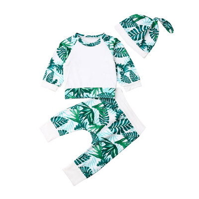 

3PCS Newborn Baby Kid Girl Boy Long Sleeve T-shirt TopsPantsHat Outfit Clothes
