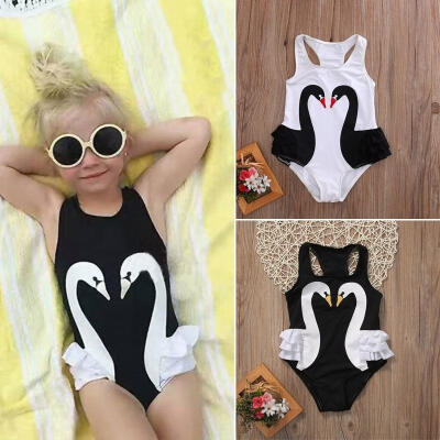 

One Piece SWAN Toddler Baby Kids Girls Tutu Romper Swimwear Ruffle Skirt Swimsuit Clothes