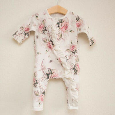 

Newborn Baby Girl Clothes Cotton Floral Ruffle Romper Jumpsuit Bodysuit Outfit