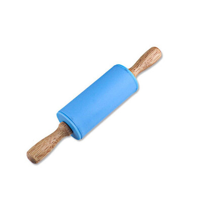 

Toponeto Wooden Handle Silicone Rollers Rolling Pin Kid Kitchen Cooking Baking Tool