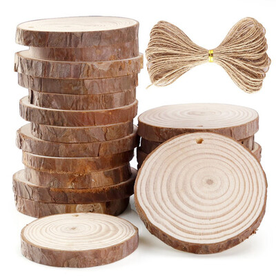 

〖Follure〗20 Pieces 6-7cm Unfinished Predrilled Wood Slices Round Log Discs With 33 Feet