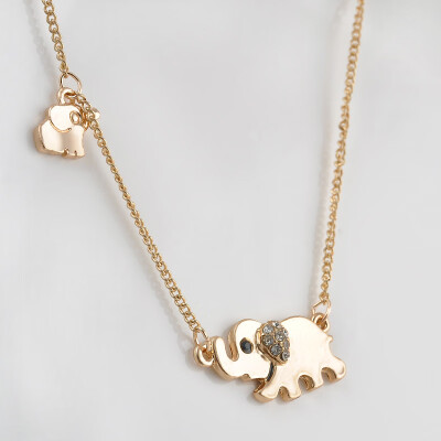 

Sparkling Good Luck Gold Double Elephant Stroll Design Pendant Necklace Punk Statement Necklace Women Jewelry P1203