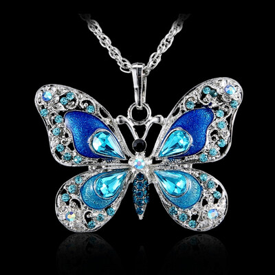 

Rhinestone Butterfly Long Necklaces Sweater Necklaces Necklace For Women Necklace Pendants Silver Plated Jewelry with Chain Link