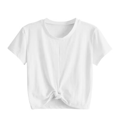 

Summer Women Short Sleeve T-shirt Sexy Tight Solid Color Knot Crop Tops