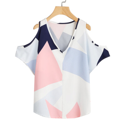 

Starmoon Women Summer Sexy Printed V-collar Top Fashion Short Sleeve T-shirt