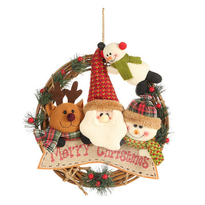 

New Christmas Decorations Old Man Snowman Elk Rattan Circle Pendant Small Work Rattan Wreath Ornament
