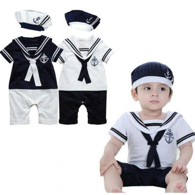 

Hot Baby Boy Girl Sailor Costume Suit Toddler Outfit Romper Clothes Hat 0-24M