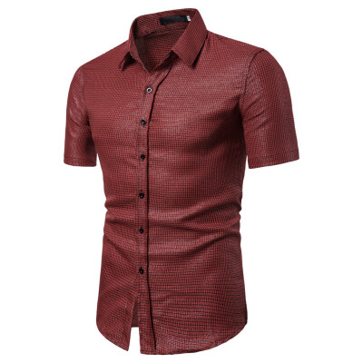 

Tailored Mens Lattice Splicing Pattern Casual Fashion Lapel Short Sleeve Shirt