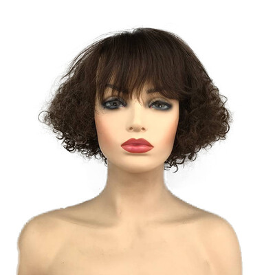 

StrongBeauty Short Curly Dark Brown Human Hair Wig Natural Looking