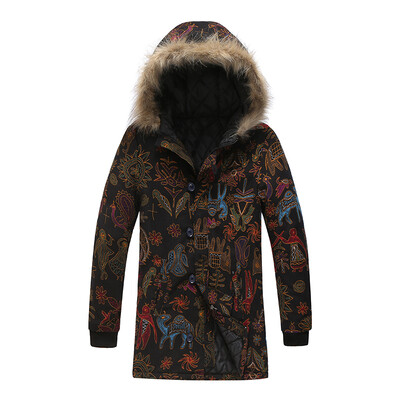 

Men Casual Vintage Jacket Long Sleeve Printed Hoodie Winter Warm Outwear Coat