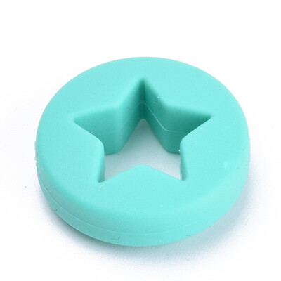 

Food Grade Environmental Silicone Beads Chewing Beads For Teethers DIY Nursing Necklaces Making Flat Round with Star Cyan 21x