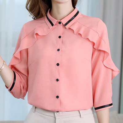 

Starmoon Women Korean Turn-down Collar Solid Color Fashion Casual Chiffon Shirt Top