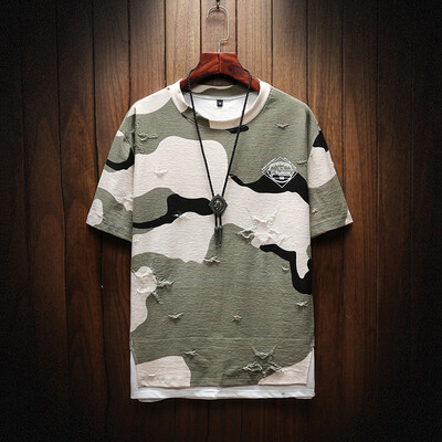 

Toponeto Mens Summer New Style Fashion Round Collar Camouflage Short Sleeves Blouse Top