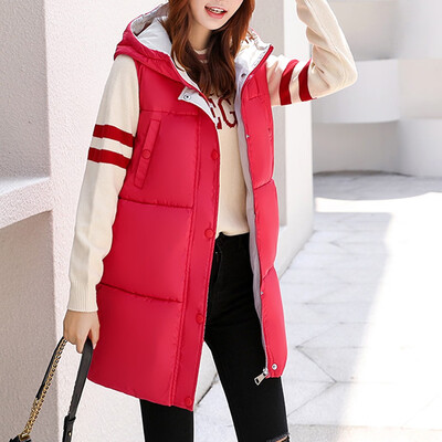 

Roseonmyhand Women Solid Long Outerwear Cotton Jackets Pocket Loose Hooded Vest Coats