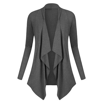 

Toponeto Women Solid Drape Front Open Irregular Casual Cardigan Thin Coat Tops Outcoats
