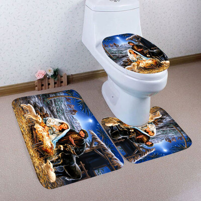 

〖Follure〗3PCS Christmas Bathroom Non-Slip Pedestal Rug Lid Toilet Cover Bath Mat Set