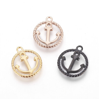 

304 Stainless Steel Pendants Ring with Anchor Mixed Color 17x145x15mm Hole 16mm