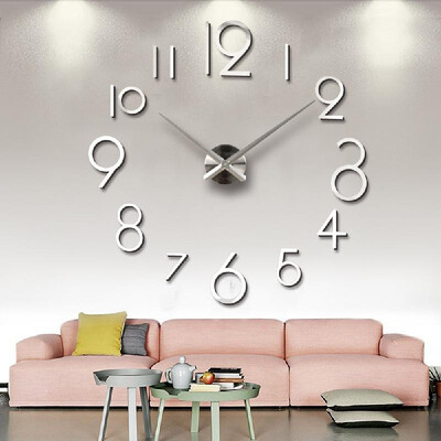

3D DIY Acrylic Mirror Wall Clock with Quartz Movement Living Room Bedroom Wall Decals Stickers Decoration--Black