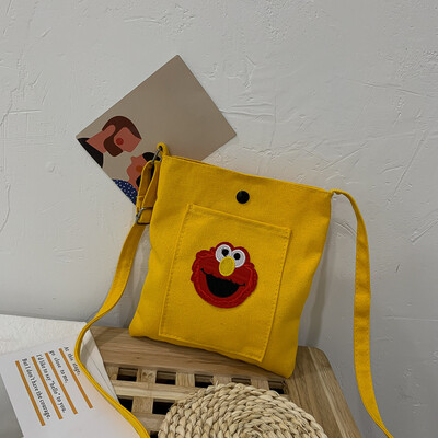 

2019 new casual fashion ugly sesame street canvas bag female cute cartoon simple versatile shoulder Messenger bag