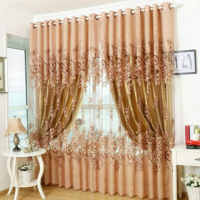 

European Peony Pattern Voile Curtains Tulle Sheer Valances Home Decor