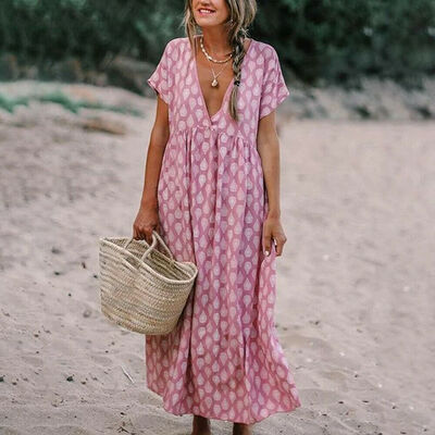 

Plus Size Womens Cotton Summer Short Sleeve Long T-Shirt Ladies Casual Dress