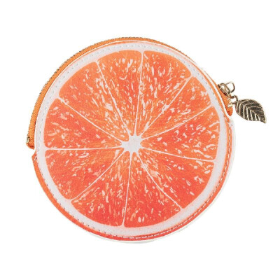 

Fashion Women Coin Purse Orange Pattern Print PU Leather Candy Color Wallet OrangeYellowGreen