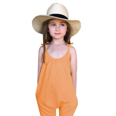 

Kids Baby Girls Strap Jumpsuit Cotton Sleeveless Sling Solid Color Rompers