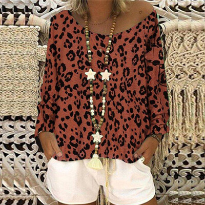 

Fashion Womens Shirts Blouse Tops Leopard Sexy Long Sleeves Casual Loose Shirt