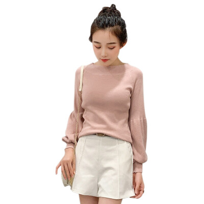 

Lantern Sleeve Slim Pullover Sweater Women New Word Collar Solid Color Casual Fashion Long Slim Sweater