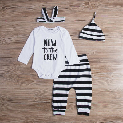 

4PCS Infant Baby Boys Girls Striped Romper Pants Leggings Outfits Clothes