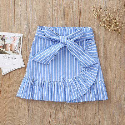 

Toddler Kids Baby Girls Striped Printed Bow Ruffle Short Skirt Clothes