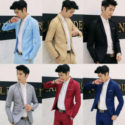 

Mens Formal Slim Fit One Button Suit Blazer Business Coat Jacket Casual Tops