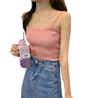 

Womens Sexy Solid Double Spaghetti Straps Knitted Camisole