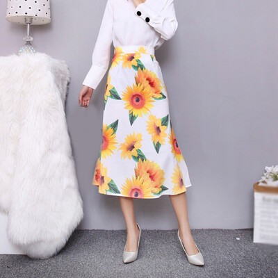 

Womens Casual Printed Skirts High Waist Ladies Fashion A-line Mid-length Skirt