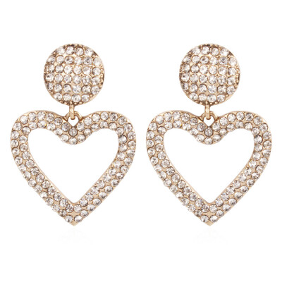 

Women Hollow Heart Rhinestone Inlaid Stud Earrings Statement Party Jewelry Gift