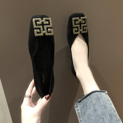 

Single shoe women spring suede Joker Korean version of rhinestone fashion square shoes women flat shoes women