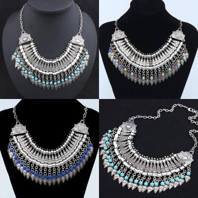 

Women Vintage Gothic Geometric Shape Rhinestone Chunky Statement Bib Pendant Necklace