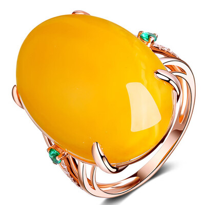 

Rose Gold Color Big Stone Imitation Beeswax Wedding Rings Elegant Party Jewelry For Women Girls Opening Ring