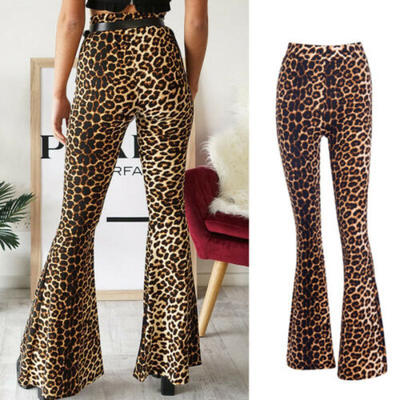 

UK Women Lady Leopard Print Flare Pants Culotte Palazzo Wide Leg Casual Trousers