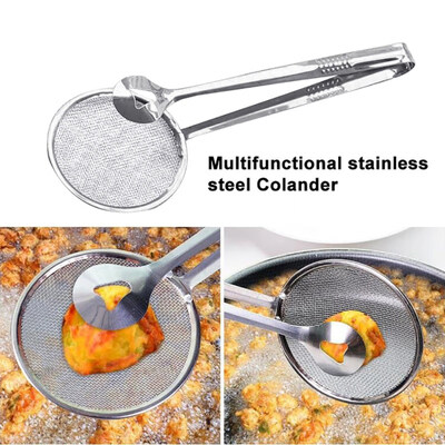 

Kitchen Stainless Steel Filter Spoon with Clip Mesh Colander Oil Fried Drainer