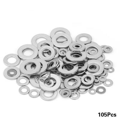 

Greensen 105Pcs Stainless Steel Large Size Flat Round Spring Washer Lock Tool Kit Set