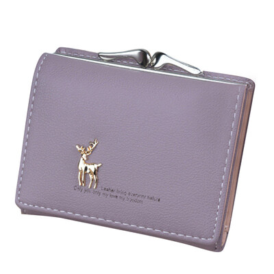 

Vintage Deer Tri-fold Purse Card Cash Holder Women Faux Leather Short Wallet