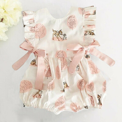 

Newborn Infant Baby Girl Boy Bow Cartoon Deer Romper Jumpsuit Clothes Outfits