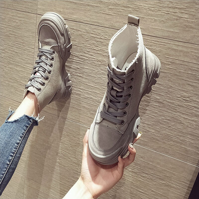 

Red Boots Children Autumn Korean Edition Student Desert Boots Round Head Tie Shoes Thick Bottom Martin Boots Girl