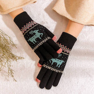 

New Touch Screen Winter Gloves Plus Fleece Warm Gloves Women Men Warm Knit Gloves Deer Gloves Lovely Gloves