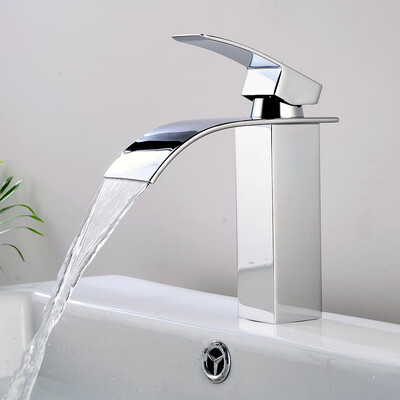 

Chrome Bath Basin Sink Single Handle HotCold Control Waterfall Spout Mixer Tap