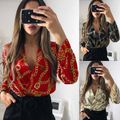 

Fashion Ladies Long Sleeve V-neck Bodysuit Jumpsuit Romper Leotard Tops Blouse